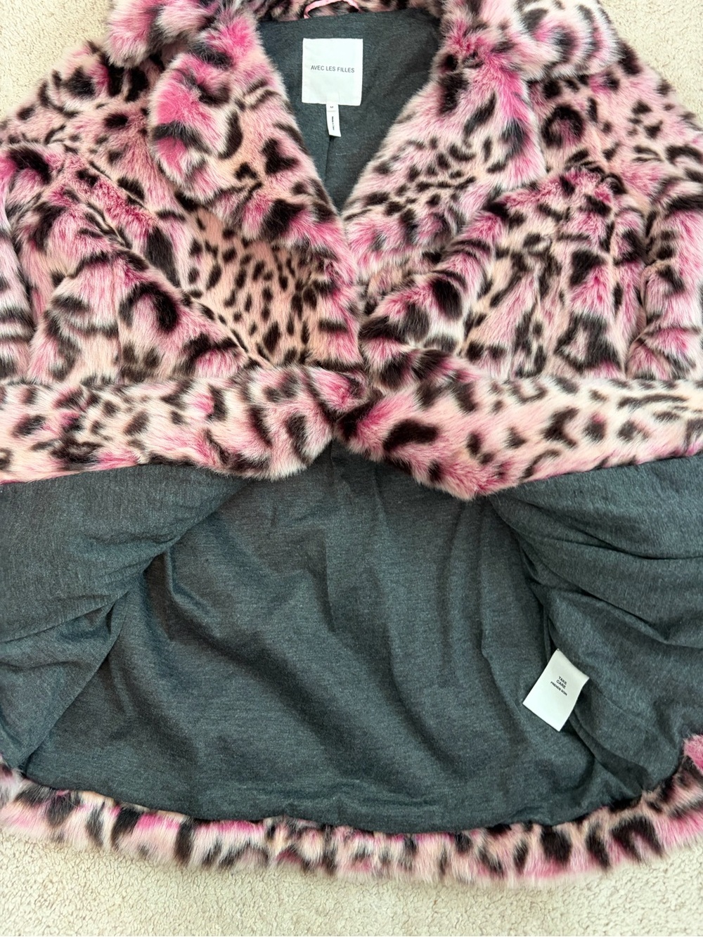 Avec Les Filles Pink Leopard Faux Fur Teddy Coat Anthro Women's Size Med - Picture 10 of 12